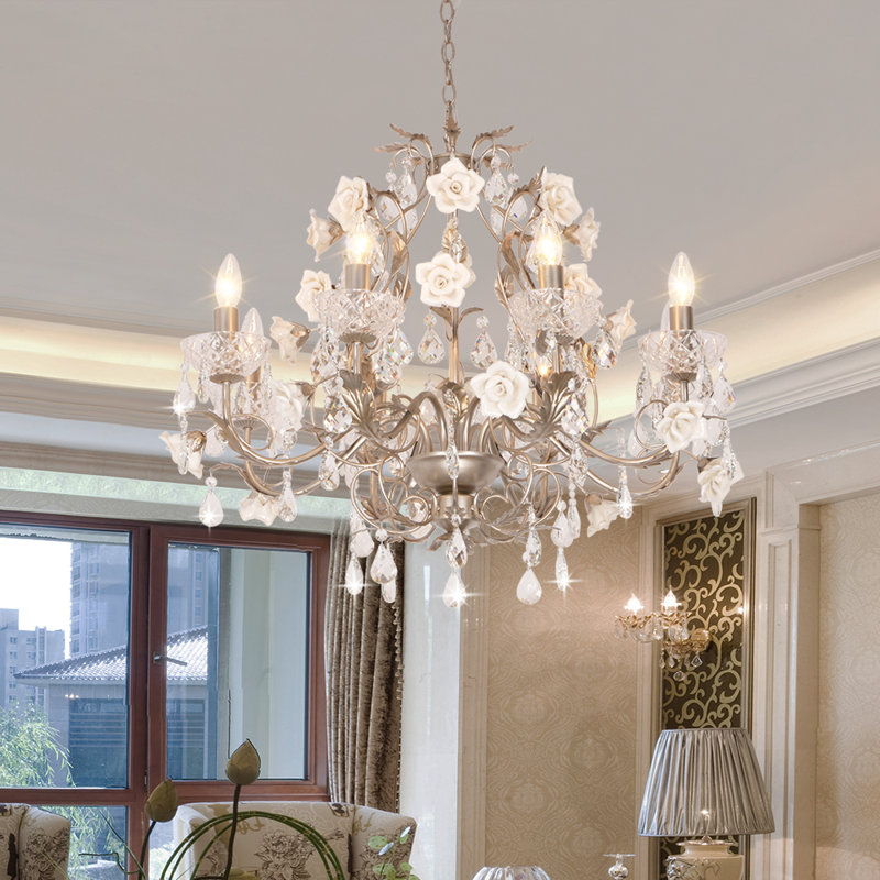 Lustre en cristal de luxe style bougie à 8 lumières Ree