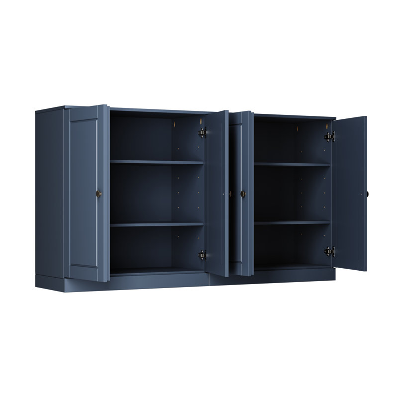 Buffet Bieito 100% bois massif avec portes, armoire de rangement pour salle à manger, l 64 po x H 35,75 po, Bleu antique