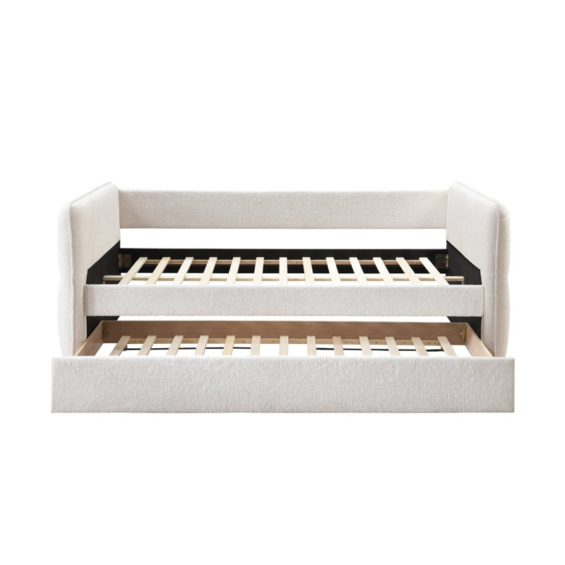 Pull Out Bed, Upholstered Daybed With Pull Out Trundle, Bed Frame With Button Tufted Nailhead Trim, No Box Spring Needed