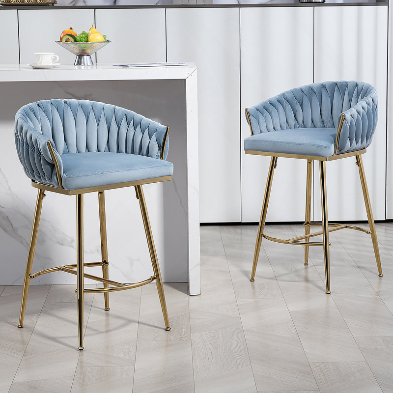 Tabourets de bar Rukja, Flanelle bleue