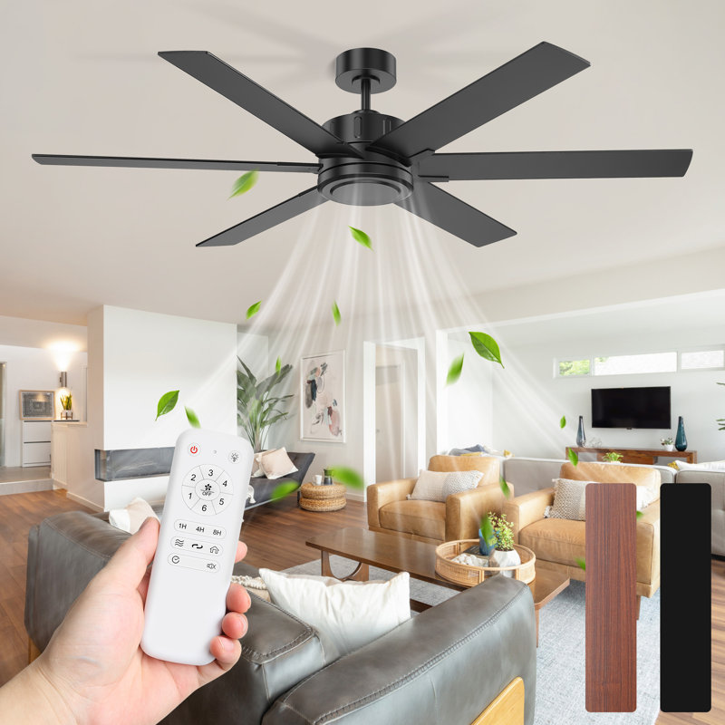 Blade Indoor Farmhouse Ceiling Fan with Reversible DC Motor, Speed Remote Control, 56" Wide, No, 6