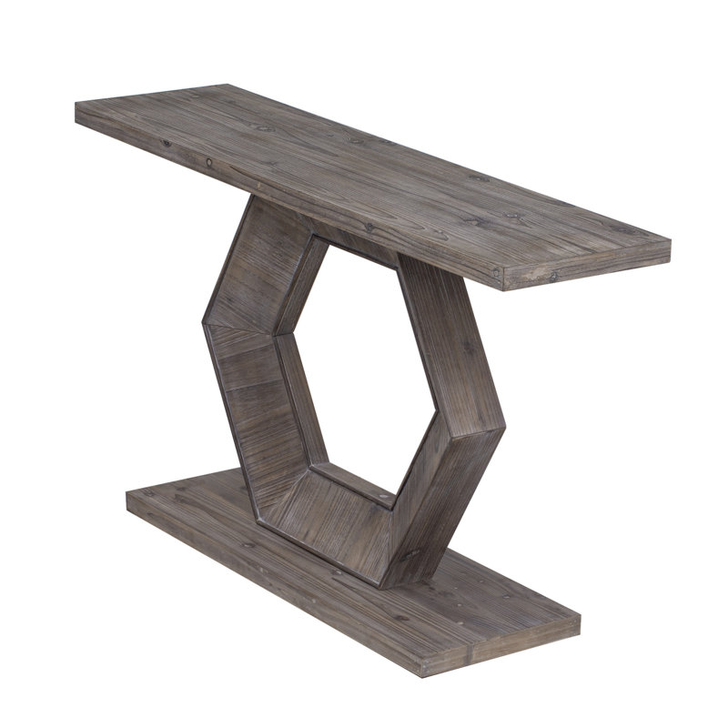 Entrance table with hollow hexagonal leg structure, Natural Wood