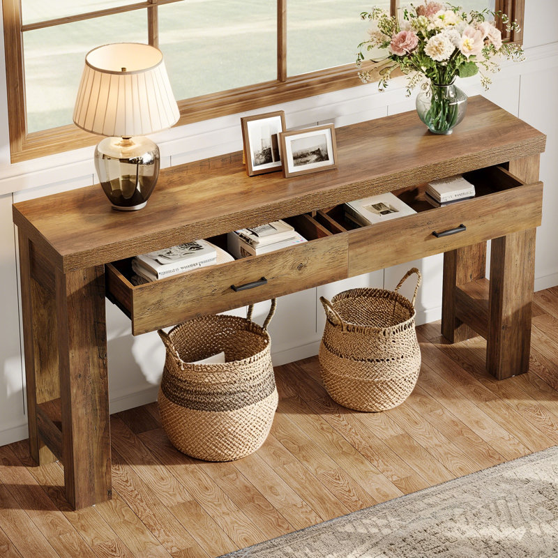 Console 63 po, table d'entrée avec 2 tiroirs Farmhouse