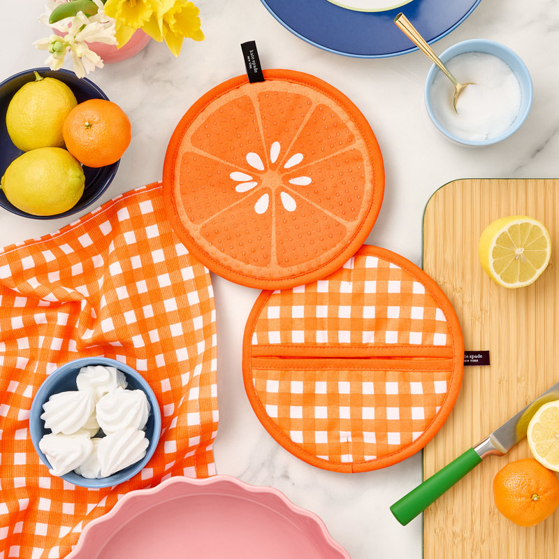 Kate Spade New York 8" Squeeze The Day And Spring Gingham Pot Holder Set