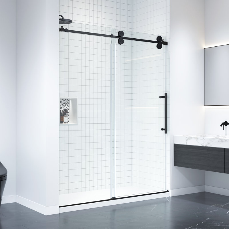 60 IN. W X 79 IN. H Frameless Double Roller Shower Door In Black