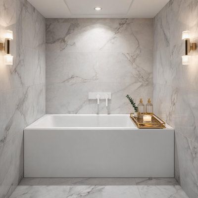 Baignoire autoportante en acrylique blanc brillant de 43 pouces avec trop-plein chromé et bonde escamotable