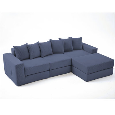 [NEW ARRIVED] [VIDEO PROVIDED]10-in-1 Convertible Sofa Sectional ,Corner Couch , Convertible Floor Sleeper Sofa,Corduroy,Side Pocket,No Assembly,DIY,L