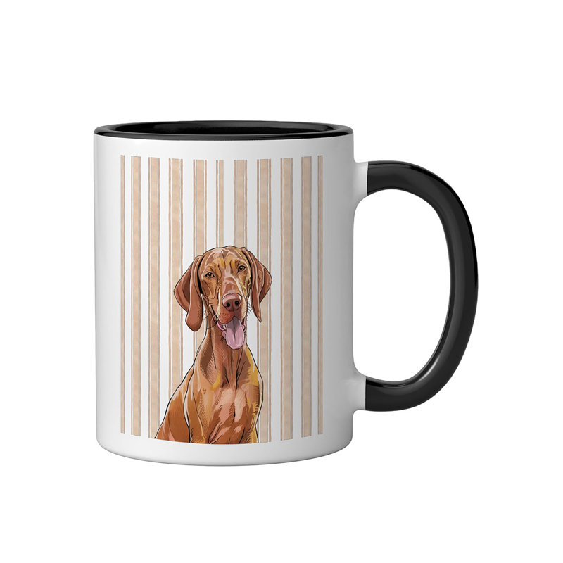 Minimalist Pet Portrait Beige Stripes Ceramic Mug, Black/White, 11oz