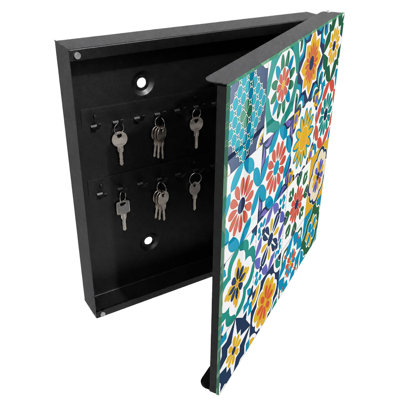 Key box, Opens to the left, 30x30x5, White, A colorful geometric mosaic full of energy, 