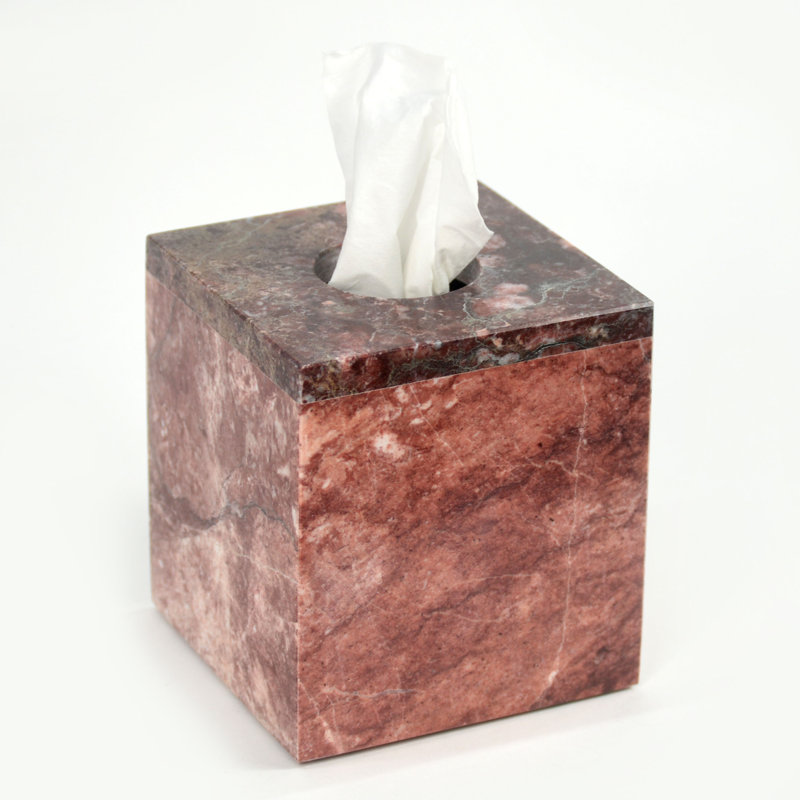 Luxurious Hand-Carved Pink Marble Square Tissue Box Cover, Premium Natural Stone Accessory, Pink