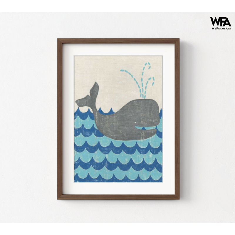 Whale Illustration Poster, Framed Deep Sea Art, Beach Decor Poster Print, Cute Animal Art, Sea Art Print, Waves Poster Print,Framed Wall Art