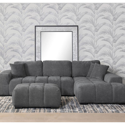 Canapé modulaire rembourré gris anthracite avec sièges et coussins décoratifs avec dossier en forme de L et cascade réversible