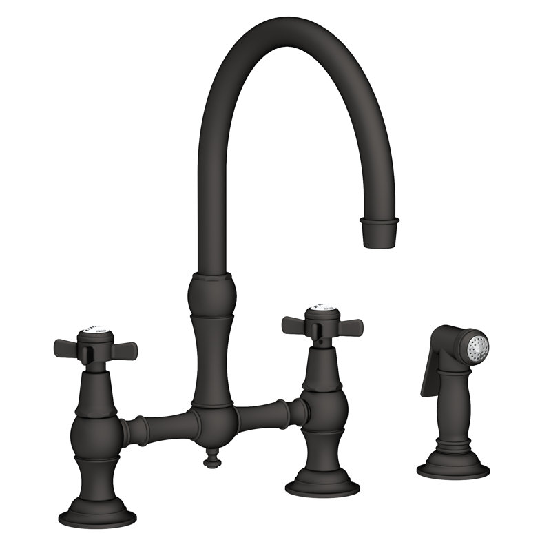 Fairfield Kitchen Bridge Faucet with Side Spray, Flat Black