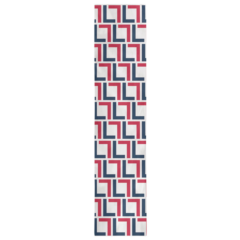 Chemin de table Carolina, 90 po x 16 po, Coton, Argent nouveau siècle / bleu nautique / blanc