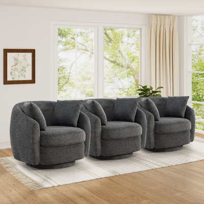 Fauteuil d'appoint pivotant moderne de 38 po de large avec rangement sous le siège et 2 coussins amovibles (ensemble de 3)
