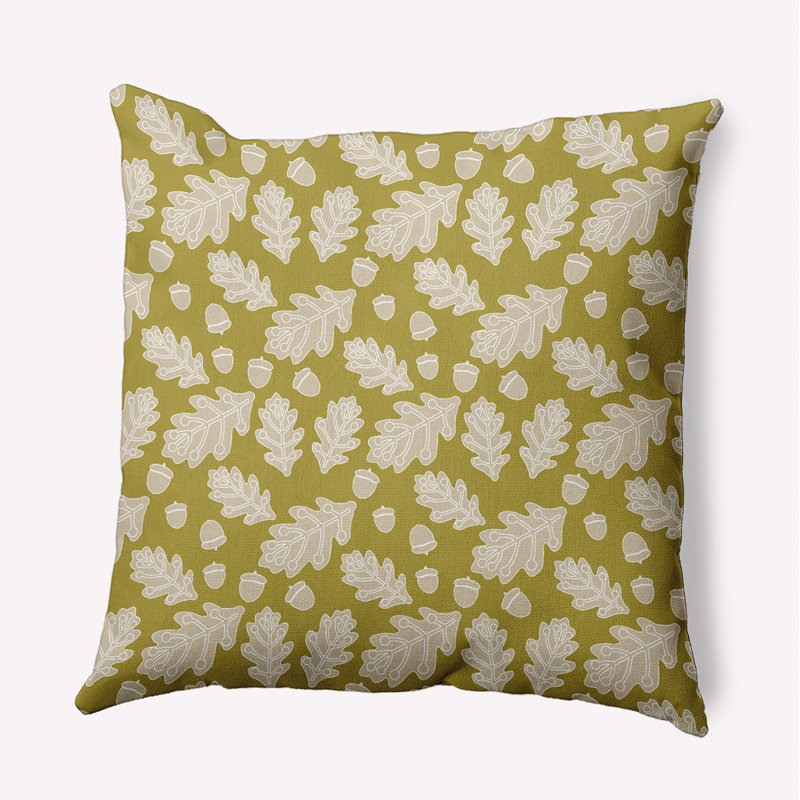 Coussin décoratif feuilles et glands, Carré, H 18 po x l 18 po, Or estompé