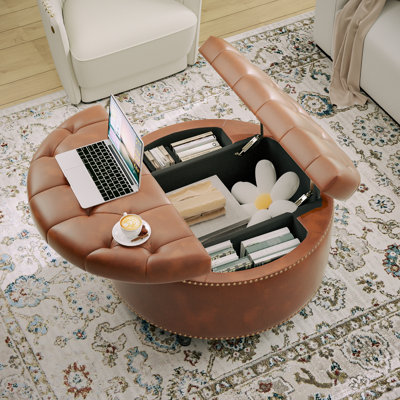 Modern Leather Ottoman Coffee Table with Lift Top