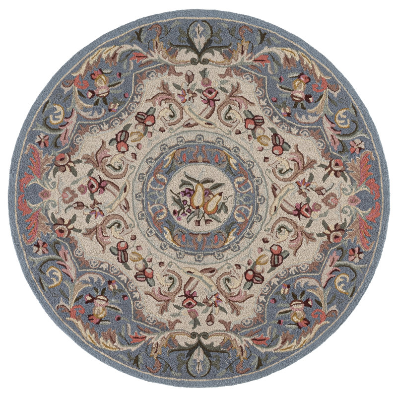 Brayton Hand Hooked Wool Floral Rug, Round 8'