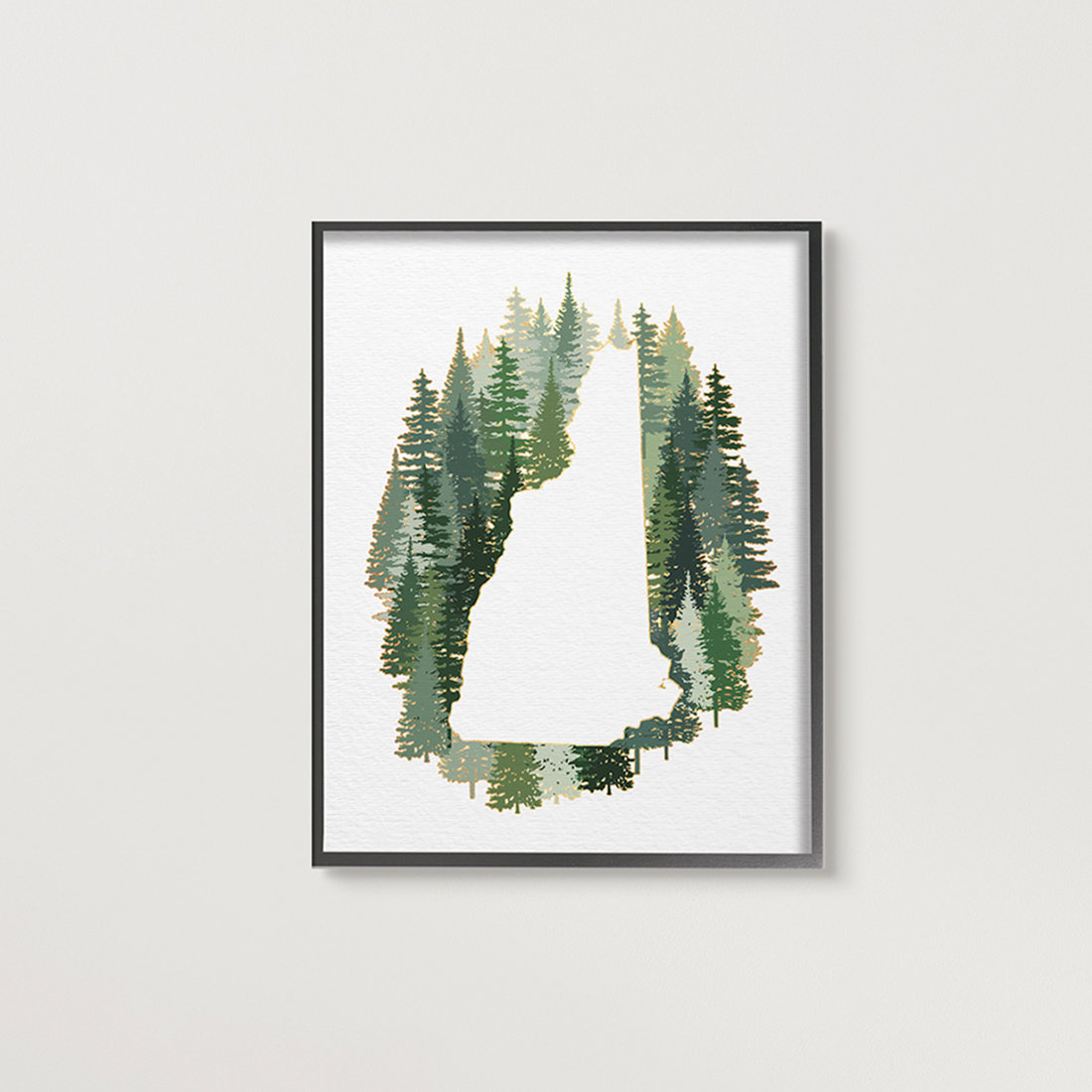 Loon Peak® New Hampshire State Outline Green Pine Tree Forest Painting ...