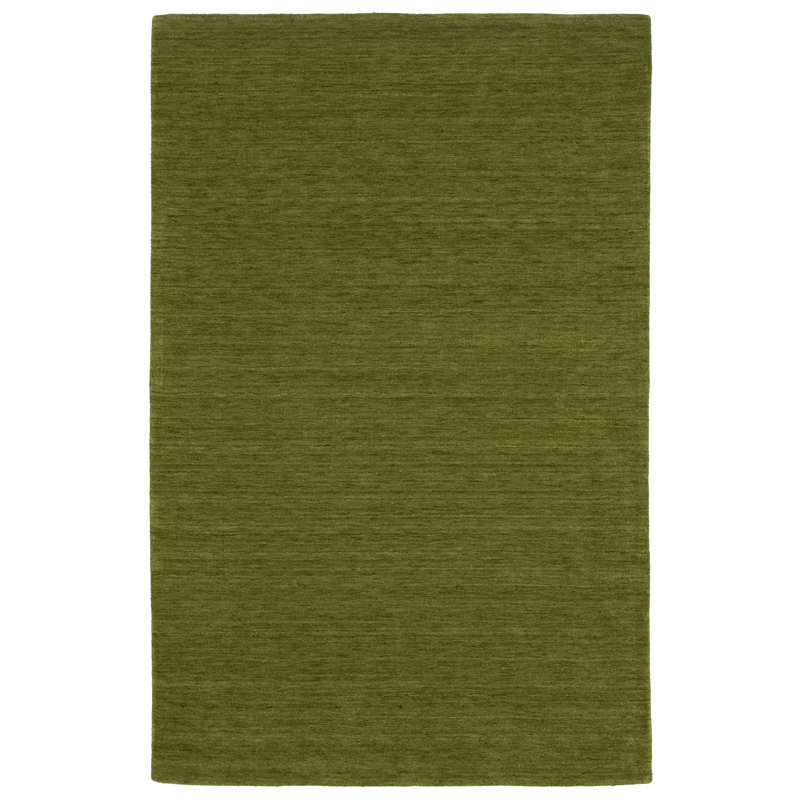Tapis vert olive en laine fabriqué à la main Makhari, Rectangle de 5 pi x 8 pi
