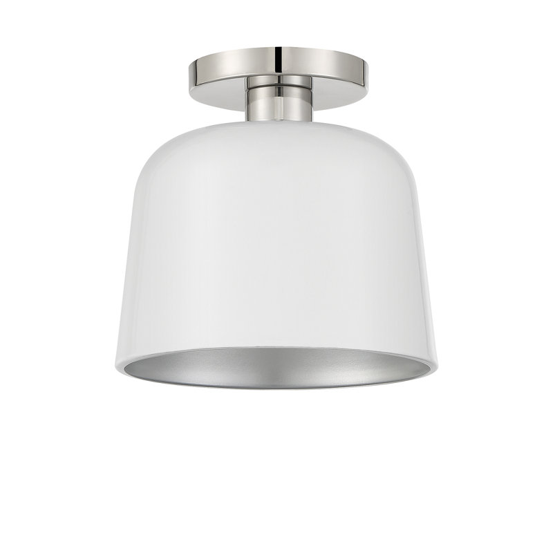 Plafonnier semi-encastré 1 lumière en métal Che, Nickel poli, Blanc