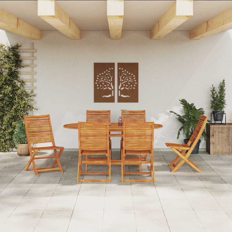 6 - Person Wood Patio Dining Set with Rectangular Table
