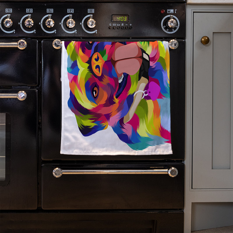 Dubeck Waffle Tea Towel Kitchen Towel, Pop Art Pull Dog