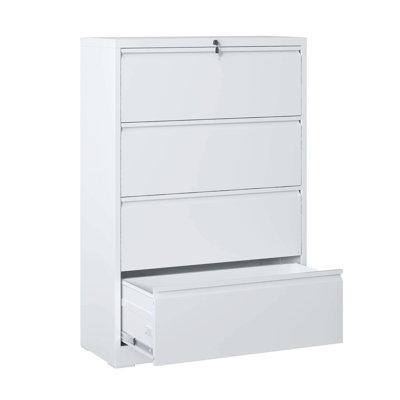 Horizontal File Cabinet 4 Drawers, White Locking File Cabinet