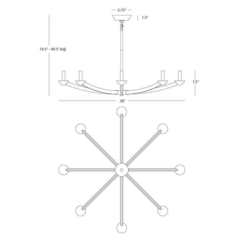 Goldie Chandelier - 8-Light - Lacquered Burnished Brass, Lacquered Burnished Brass