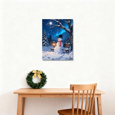 «Snowman Winter Night», art mural sur toile