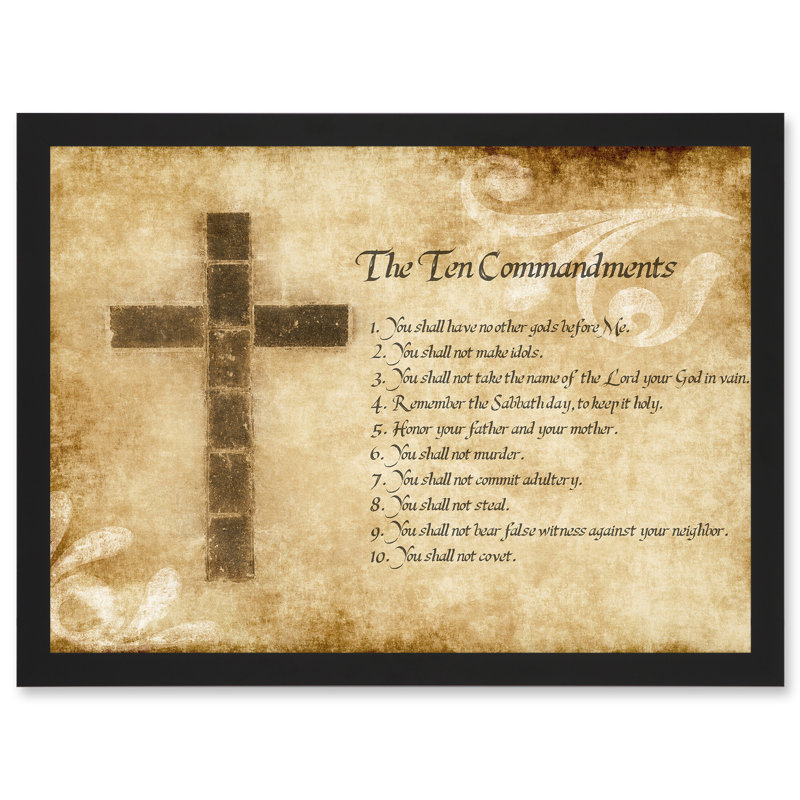 Ten 10 Commandments Cross Christian Quote - Single Picture Frame Art Prints, 9.21''W x 12.72''H