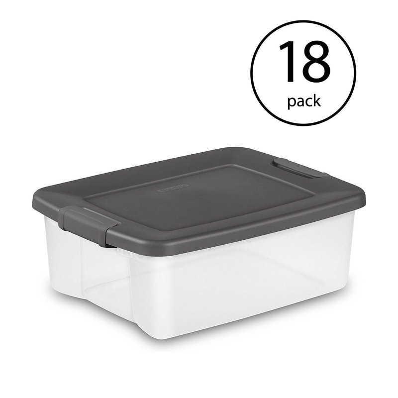 Sterilite ShelfTotes Clear Latched Plastic Storage Container, 18, 7.75" H x 15.5" W x 19.88" D