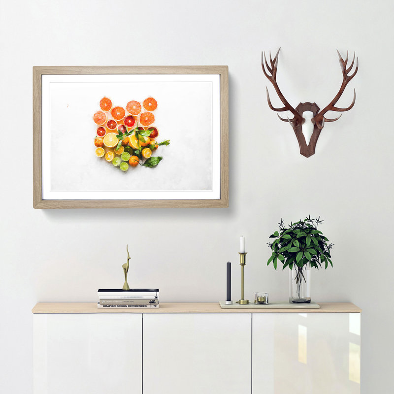 Citrus Fruits - Picture Frame Graphic Art Print, 62cm H x 87cm W x 2cm D, Oak Framed