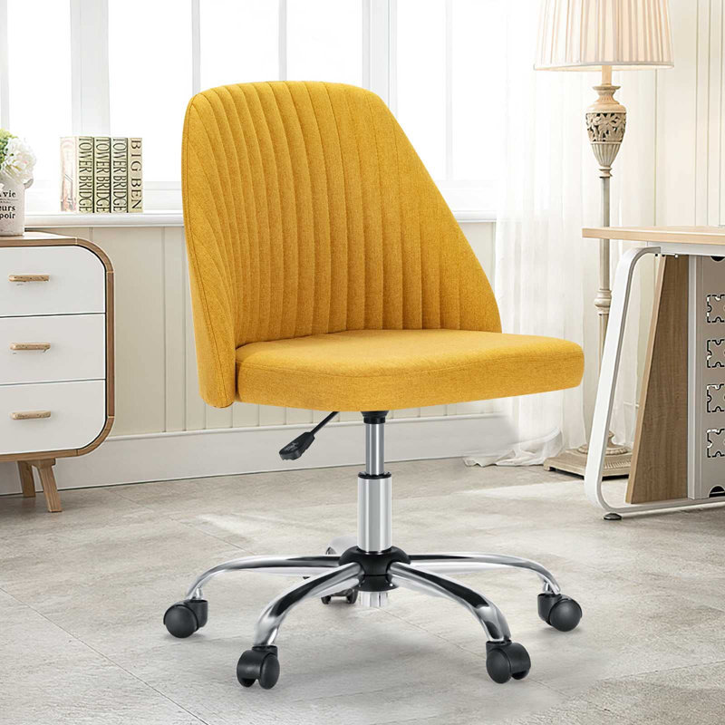 Mercier Upholstered Armless Task Chair, Home Adjustable Swivel Makeup Chair, Yellow