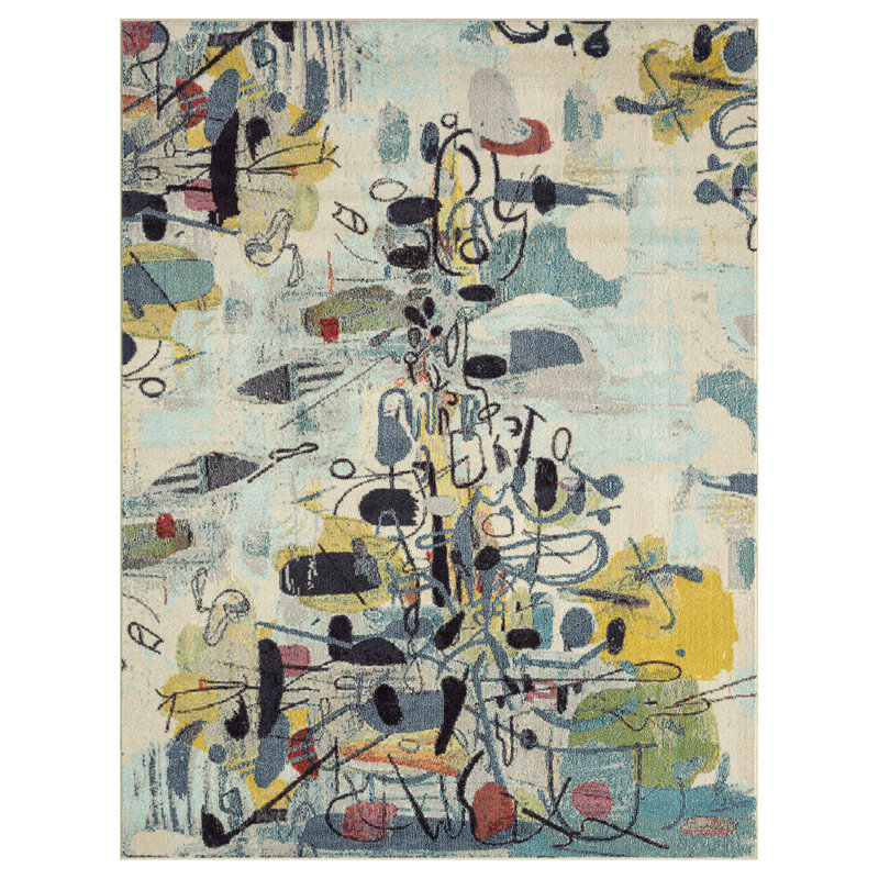 COLORWRKS Abstract Area Rug in Blue/Yellow/Multi, Rectangle 5'6" x 8'6"