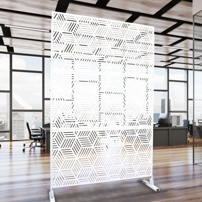 Clôture d'intimité autoportante H 76 po, blanc - élément décoratif en métal avec motifs élégants