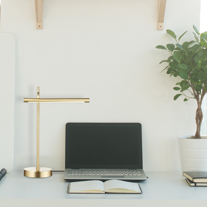 Matte Brass Adjustable LED Desk Lamp with Rotary Dimmer