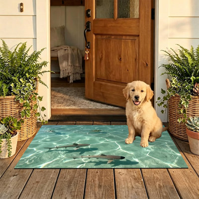  Tapis d'entrée antidérapant pour l'extérieur, 24 po x 36 po, requin eau claire océan