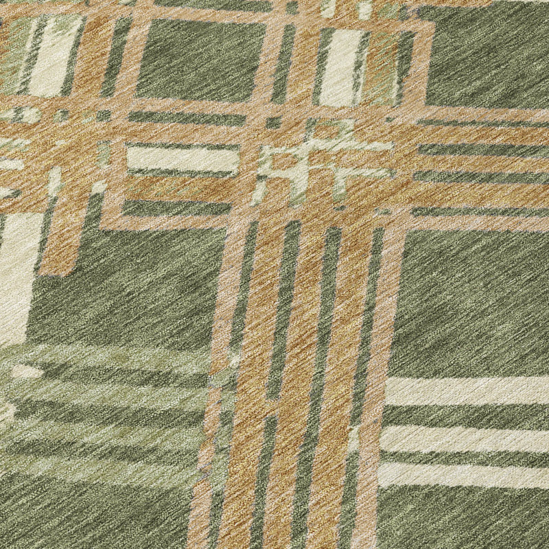 Machine Washable Indoor/Outdoor Chantille ACN2452 Geometric Rug, 1'8" x 2'6", Olive