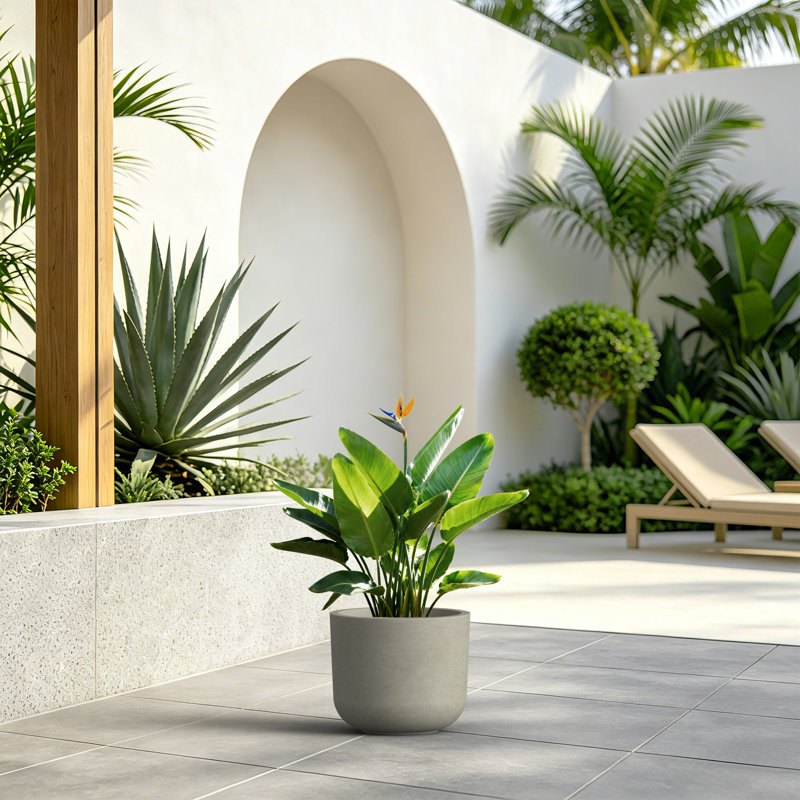 11 Inch Round Concrete Planter with Drainage Hole, Warm Gray, 9.25" H x 11.02" W x 11.02" D, Warm Gray