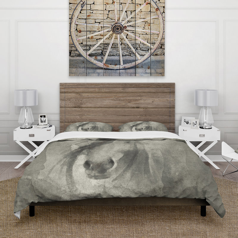 Farmhouse Horse - Ensemble de housse de couette animaux - Microfibre de polyester, Blanc / Brun