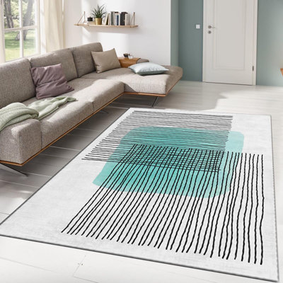Stylish Woven Area Rug, 5.2 x 7.5 Feet, 100% Polyester with Non-Slip Felt Dot Underside | Pile Height: 0.4 inches, Total Thickness: 0.4 inches | Machine Washable, Digital Printed, Perfect for Living Room & Bedroom Decor