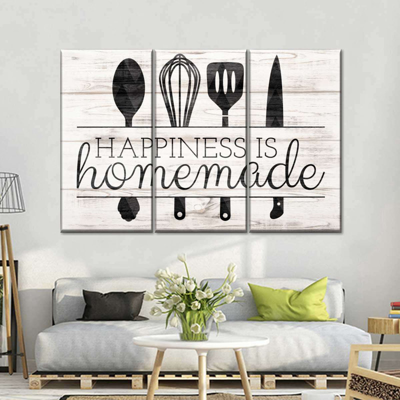 Ensemble de 3 outils de cuisine sur toile Happiness Is Hommade, H 28 po x l 45 po x P 1,25 po