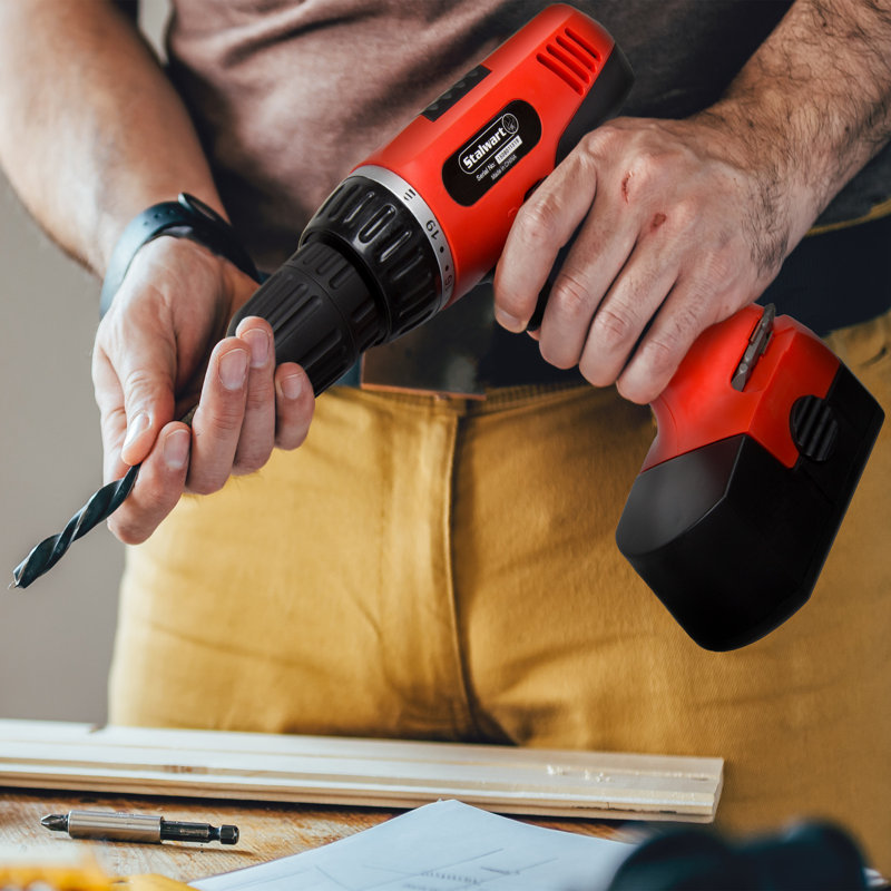 Stalwart 18V Cordless Drill Set - 78-Piece Tool Set with Drill Bits, Sockets, Driver Bits, Flashlight, Rechargeable Battery, and Tool Box 