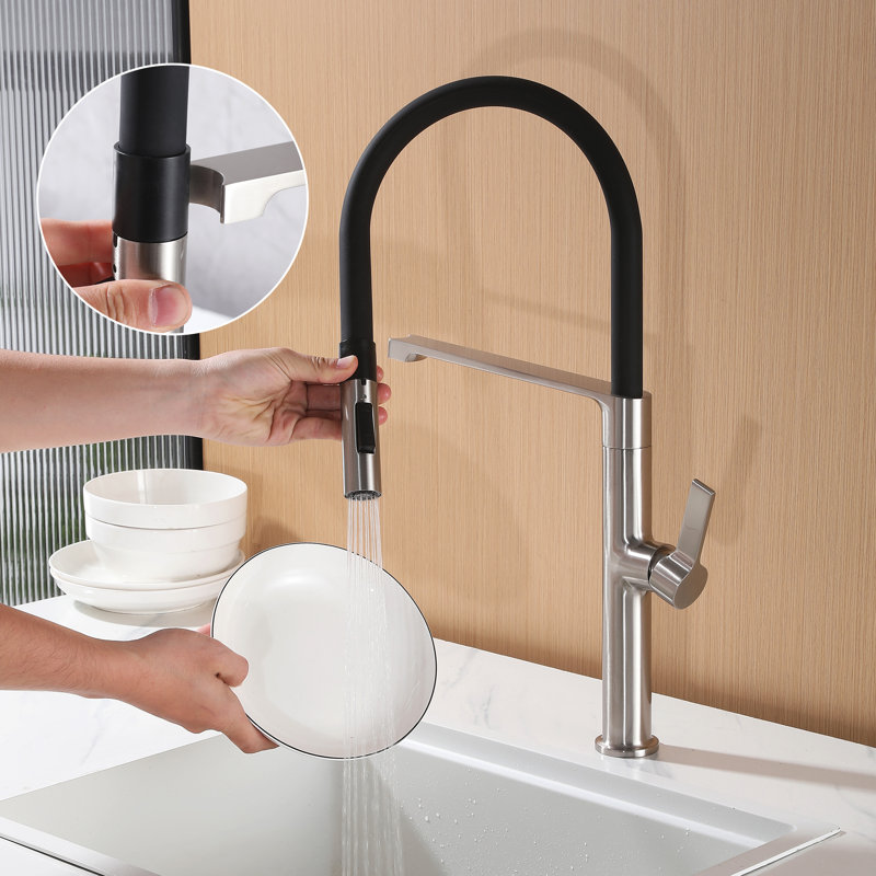 20.3" Modern Single Handle Pull Out Kitchen Faucet, 2 Flow Modes, Brushed Nickel
