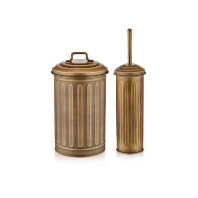 Kenison Elegant Gold Bathroom Set (2 Pieces), 16 x 16 x 11.8 inches Bin & 14.2 x 7.9 x 11.8 inches Toilet Brush | 100% Galvanized Steel, Durable & Stylish | Perfect for Modern Bathrooms, Easy to Clean & Maintain