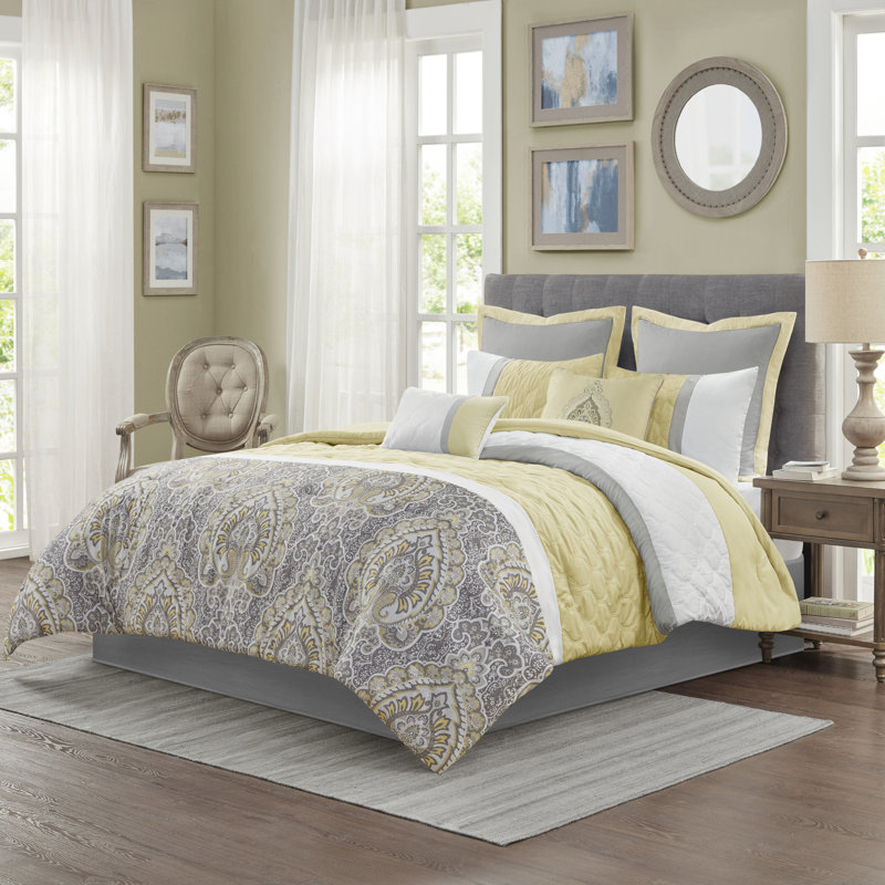 Shawnee Yellow and Gray 8-Piece Queen Microfiber Comforter Set