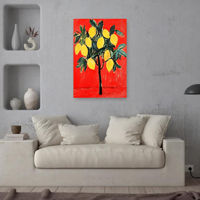 Vibrant, citronnier, audacieux, coloré, rustique, citronnier, fruits, impression murale, H 36 po x l 24 po