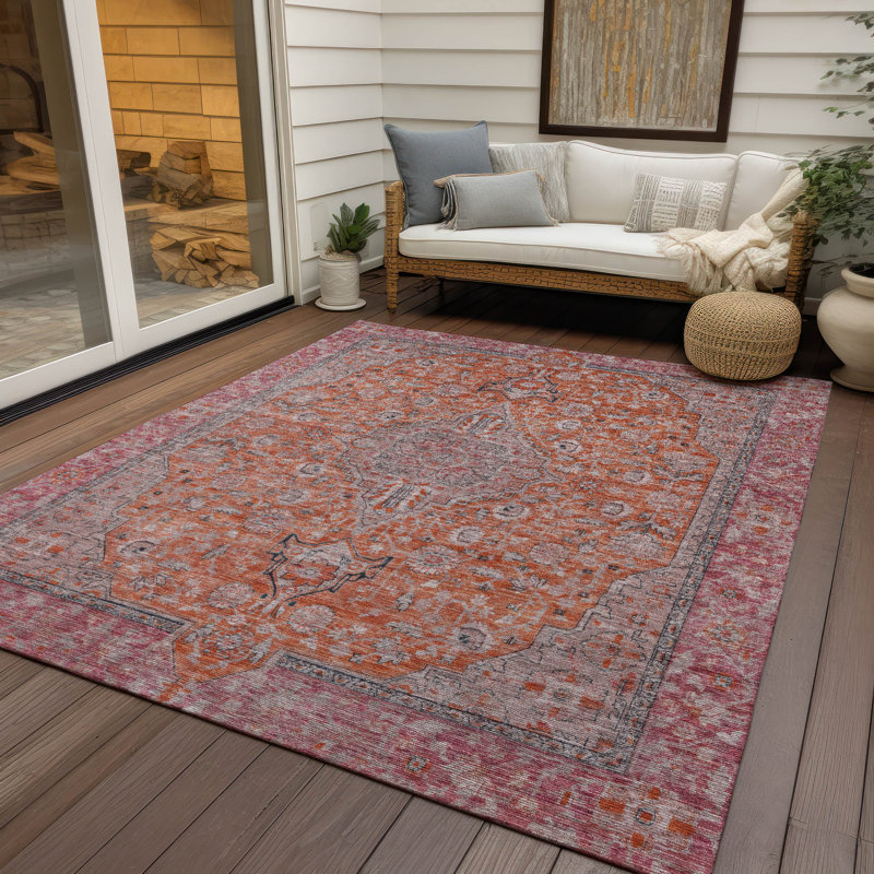 Tapis lavable intérieur / extérieur orange Vexira - LOOMlan, 10 pi x 14 pi