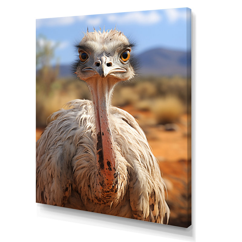 Cendre autruche africaine dans une savane sur toile, H 20 po x l 12 po x P 1 po